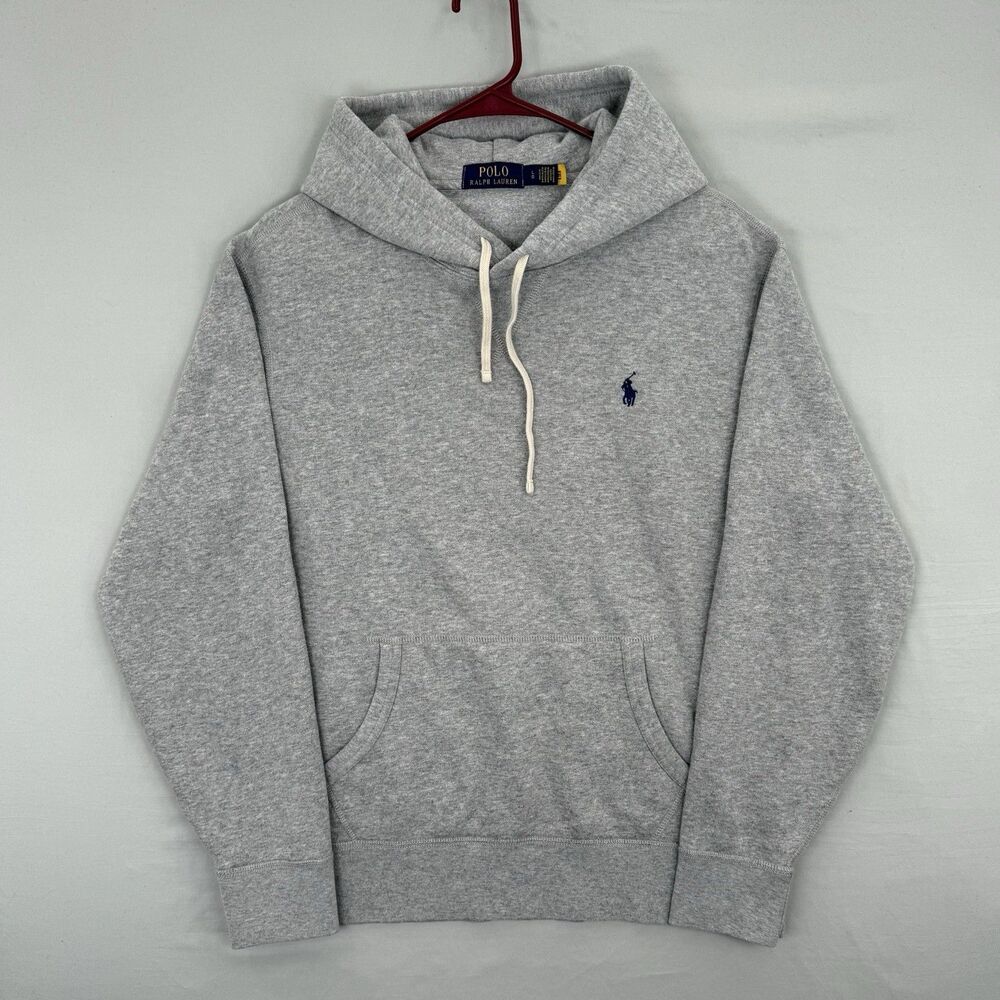 Polo Ralph Lauren Hoodie Mens Large Grey Pony Logo Fleece Pullover Sweatshirt